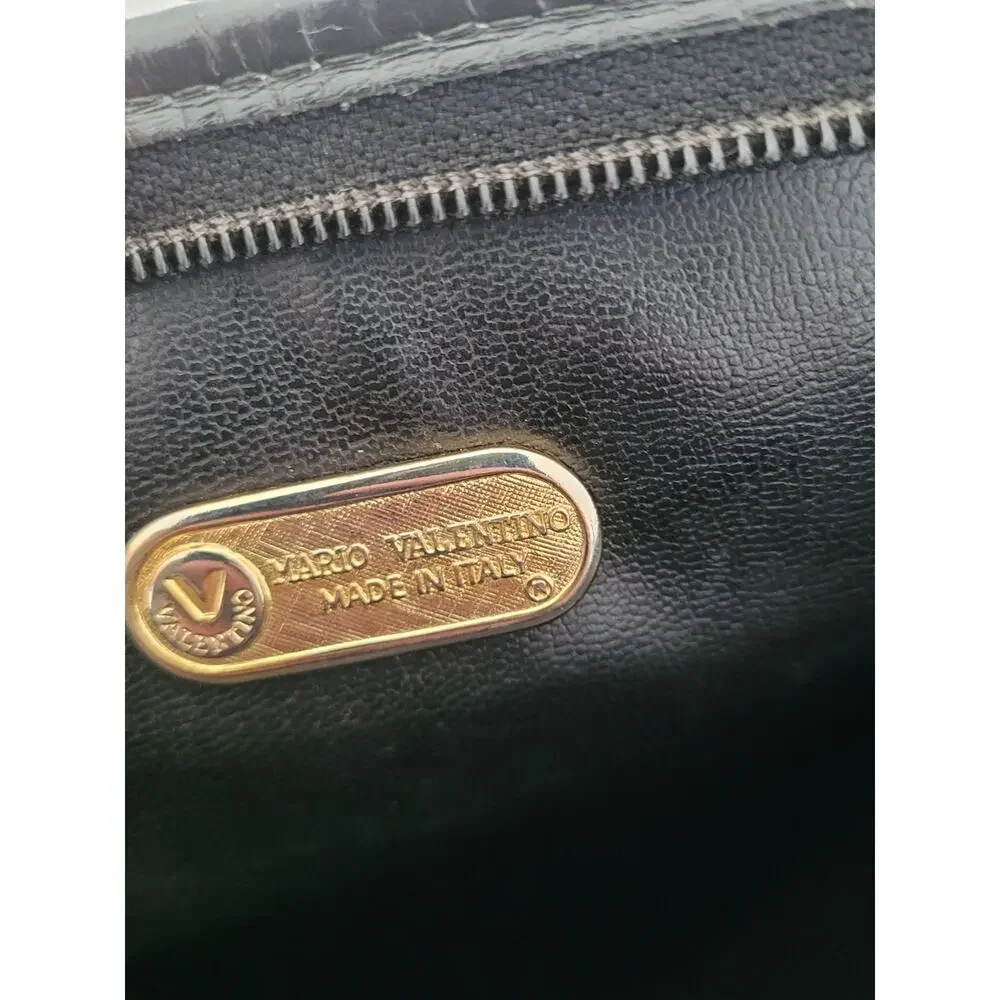 Mario Valentino Bag Clutch Handbag‎ Vintage Pouch Italian Black Zip Leather 10x7